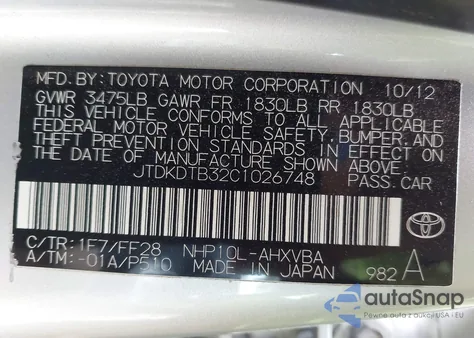 2012 Toyota Prius C Two from USA, damaged, VIN JTDKDTB32C1026748